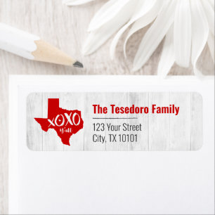 Raider Red XOXO, Y'all - Texas State Shape Return Address Label