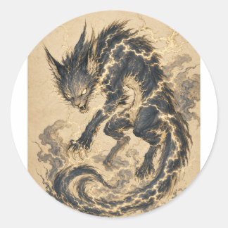 Raiju Gold Tail Japanese Yokai Art Sticker