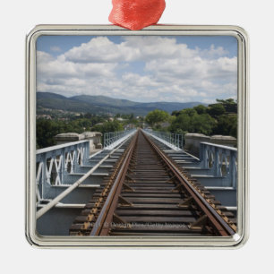 Rail Tracks On Top Of Eiffel Bridge Metal Ornament