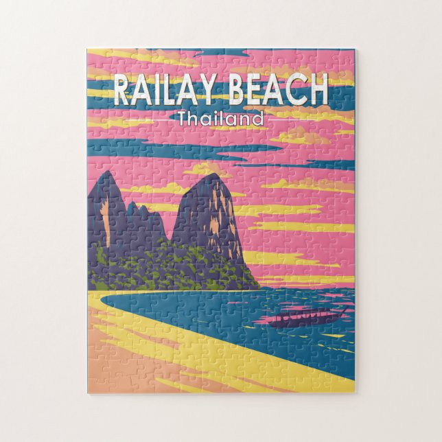 Railay Beach Thailand Travel Art Vintage Jigsaw Puzzle (Vertical)