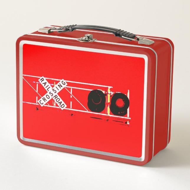 Railroad Crossing Cantilever With Red Background Metal Lunch Box (Front)