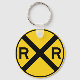Railroad Crossing Highway Sign Key Ring