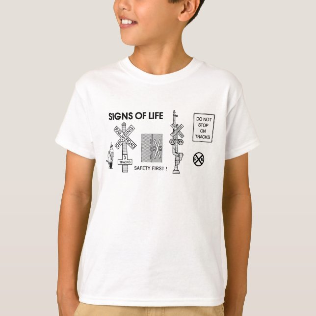 Railroad Crossing Lifesaving Signs Kids T-Shirt (Front)
