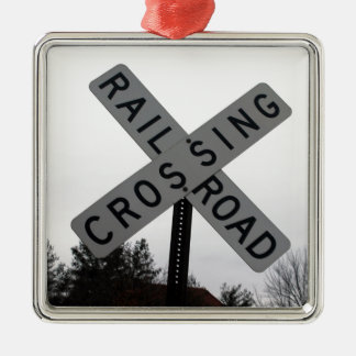Railroad Crossing Metal Ornament