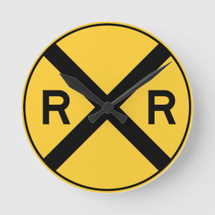 Railroad Crossing Round Clock