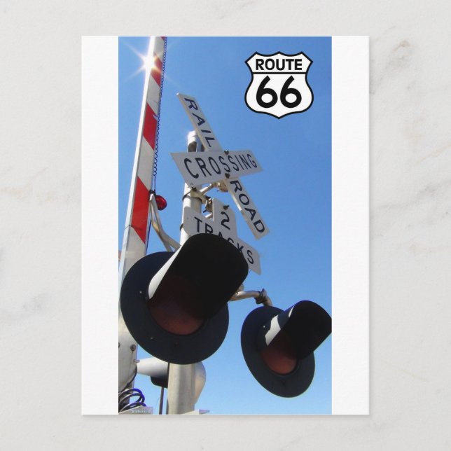 railroad crossing Route 66 Shield Postcard (Front)