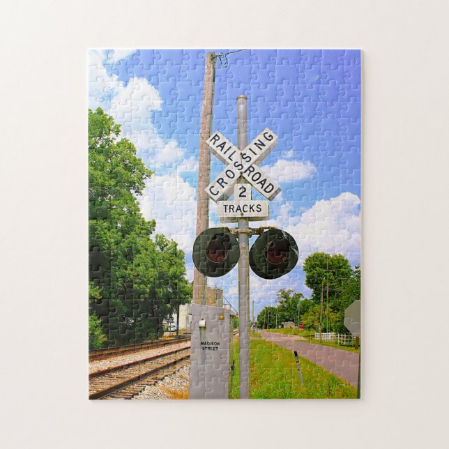 Railroad Crossing Signals Facing Tracks Jigsaw Puzzle (Vertical)