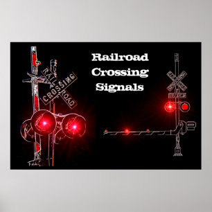 Railroad Crossing Signals Neon Poster