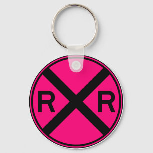 Railroad Crossing Warning Street Sign Train Key Ring