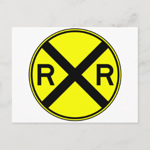 Railroad Crossing Warning Street Sign Train Postcard