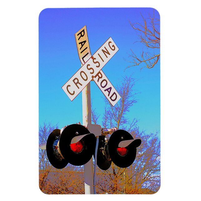 Railroad Crossing With Bent Crossbuck Magnet (Vertical)