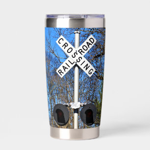 Railroad Crossing With Inverted Crossbuck Insulated Tumbler