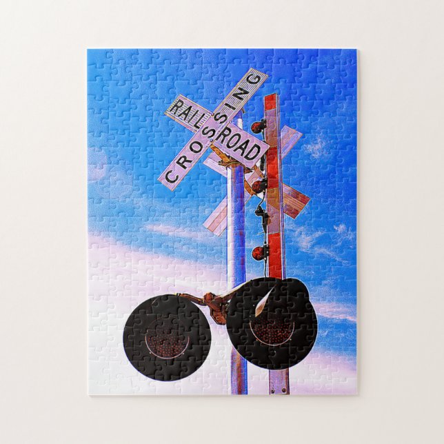 Railroad Crossing With Pedestrian Gate Jigsaw Puzzle (Vertical)