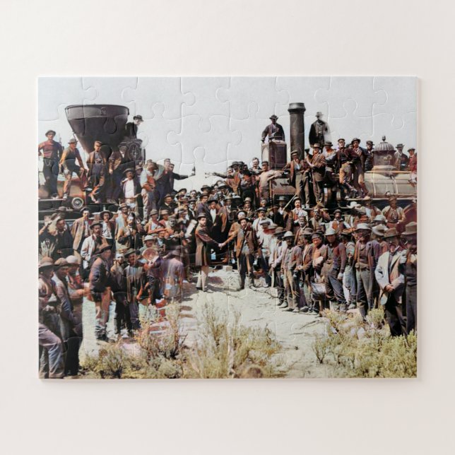 Railroad East Meets West Laying of Last Rail Colou Jigsaw Puzzle (Horizontal)