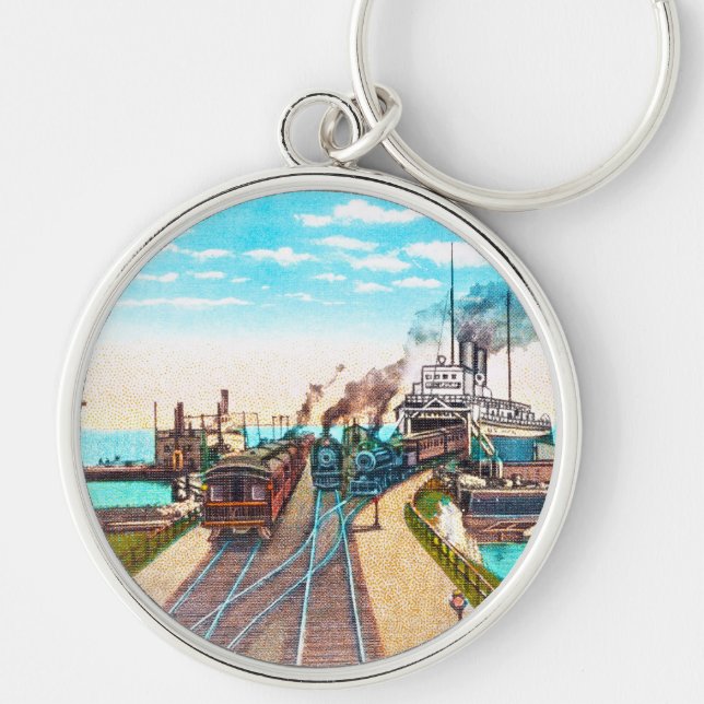 Railroad Ferry Docks, Mackinaw, Michigan Key Ring (Front)