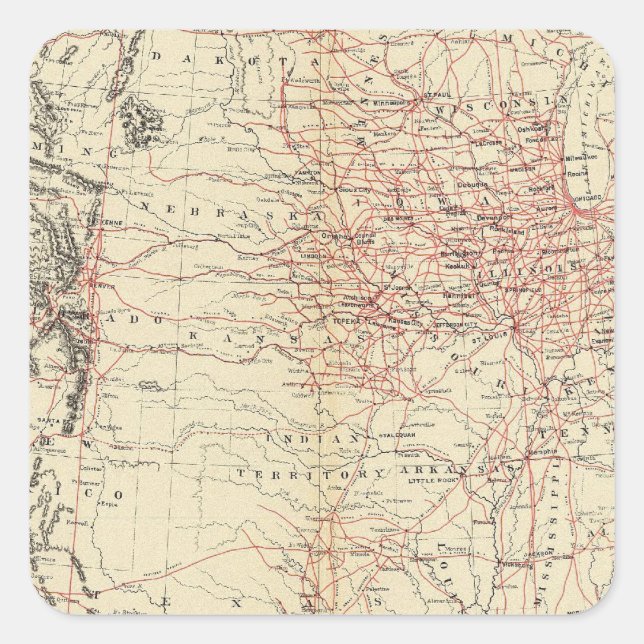 Railroad map US Square Sticker (Front)