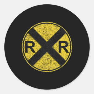 RAILROAD SIGN COSTUME TRAIN RAIL CROSSING WARNING  CLASSIC ROUND STICKER