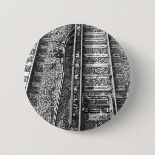 Railroad Tracks, Black and White Picture. 6 Cm Round Badge