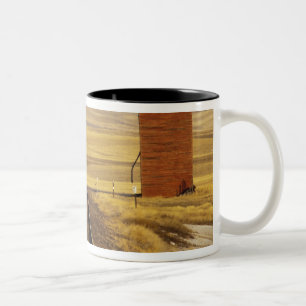 Railroad tracks lead to old granary at Collins Two-Tone Coffee Mug