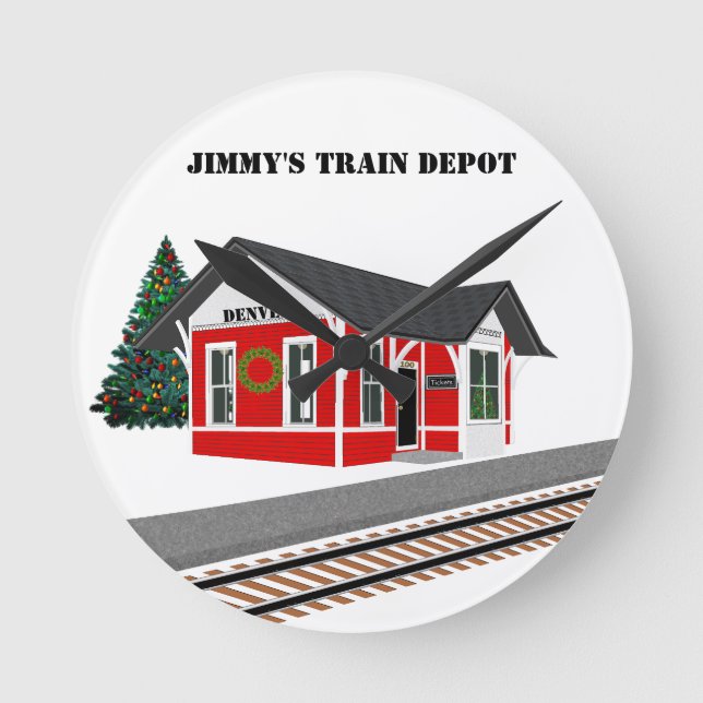 Railroad Train Depot Christmas Model Room Clock (Front)