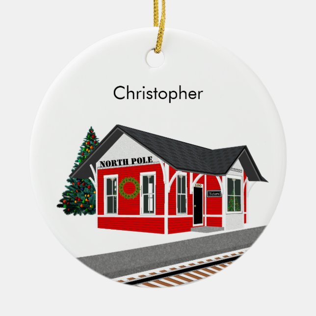 Railroad Train Depot Christmas Round Ornaments (Front)