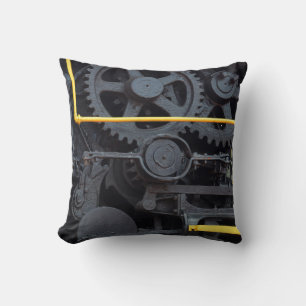 Railroad Train Engine Wheels and Cogs Industrial Cushion
