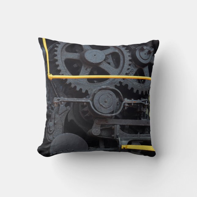 Railroad Train Engine Wheels and Cogs Industrial Cushion (Front)