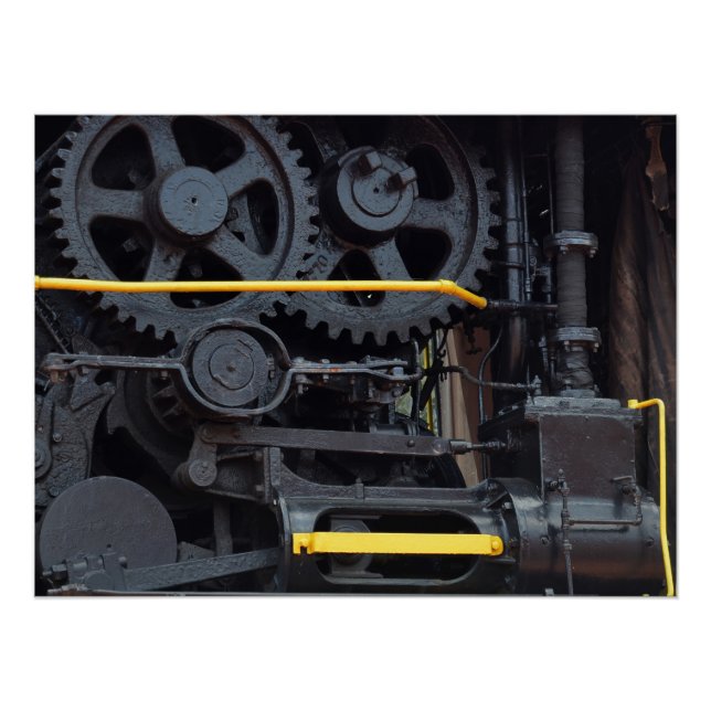 Railroad Train Engine Wheels and Cogs Industrial Poster (Front)