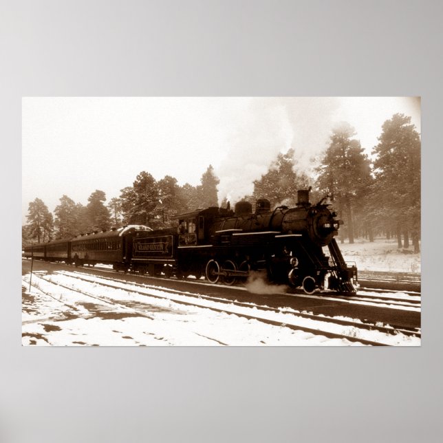 Railroad Train Locomotive In Snowy Winter Scene Poster (Front)