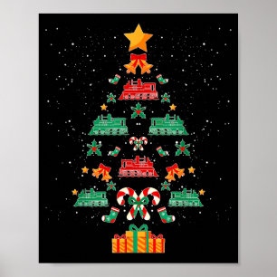 Railroad Train Locomotive Old Train Christmas Tree Poster