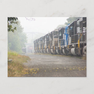 Railroad  Train Locomotives In The Mist Postcard
