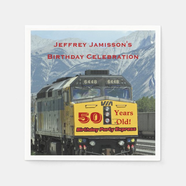 Railroad Train Paper Napkins, 50th Birthday Custom Napkin (Front)