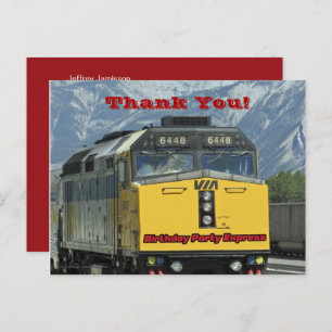 Railroad Train Yellow Engine Thank You Birthday Postcard