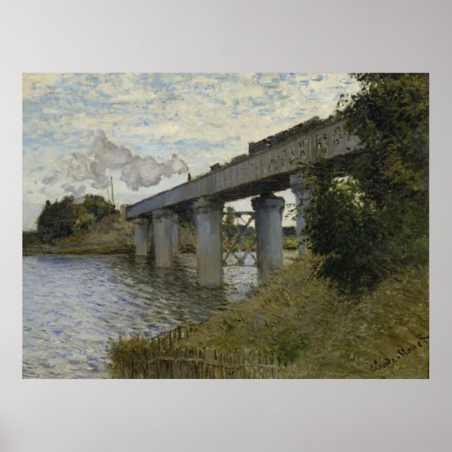 Railway Bridge at Argenteuil (Railroad) (by Monet) Poster (Front)