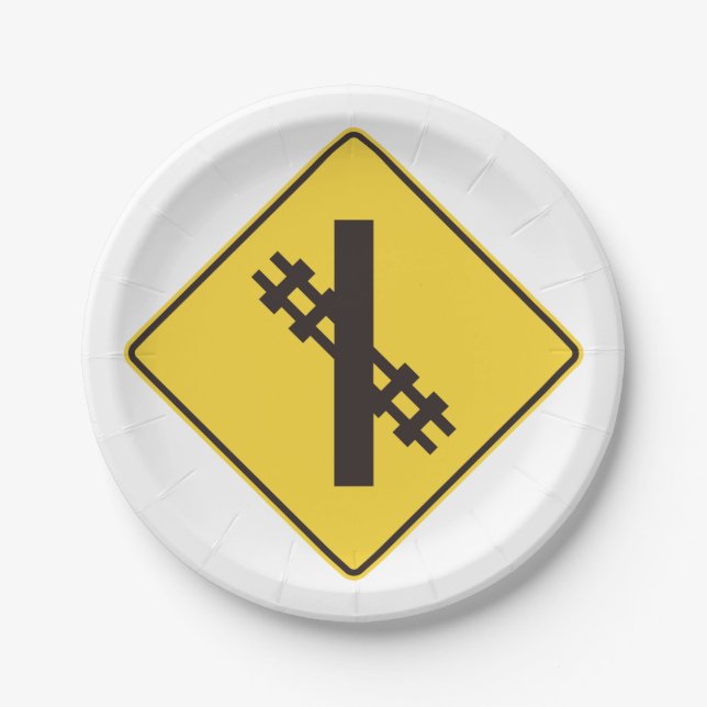 Railway Crossing Road Sign Paper Plate (Front)