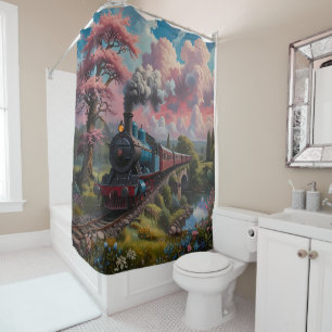 railway journey steam train lovers shower curtain