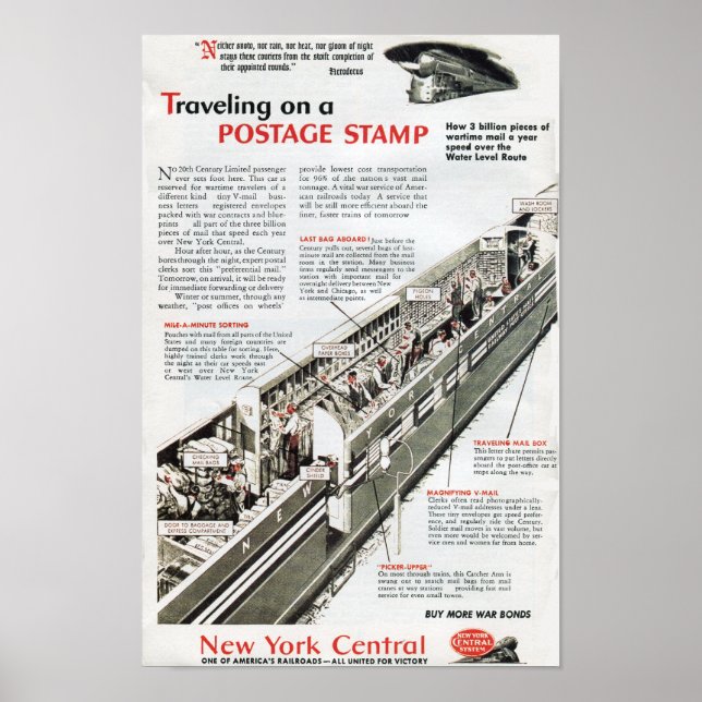 Railway Mail on the New York Central Railroad 1943 Poster (Front)