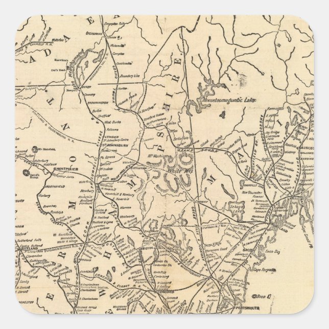 Railway map New England States Square Sticker (Front)