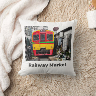 Railway Market Mae Klong Vintage Thailand Retro Cushion