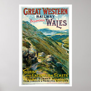 Railway Picturesque Wales England Vintage Travel Poster