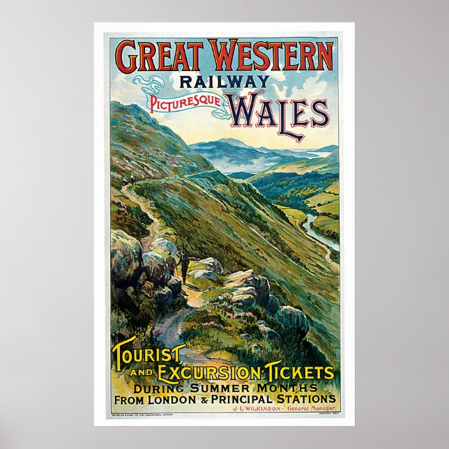 Railway Picturesque Wales England Vintage Travel Poster (Front)