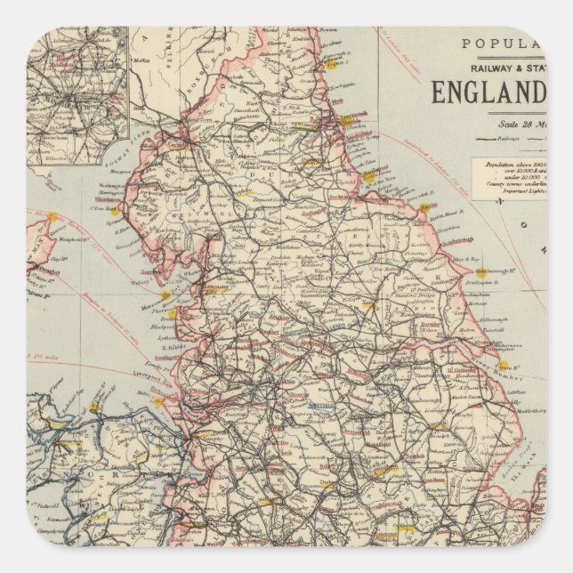 Railway, statistical England, Wales Square Sticker (Front)