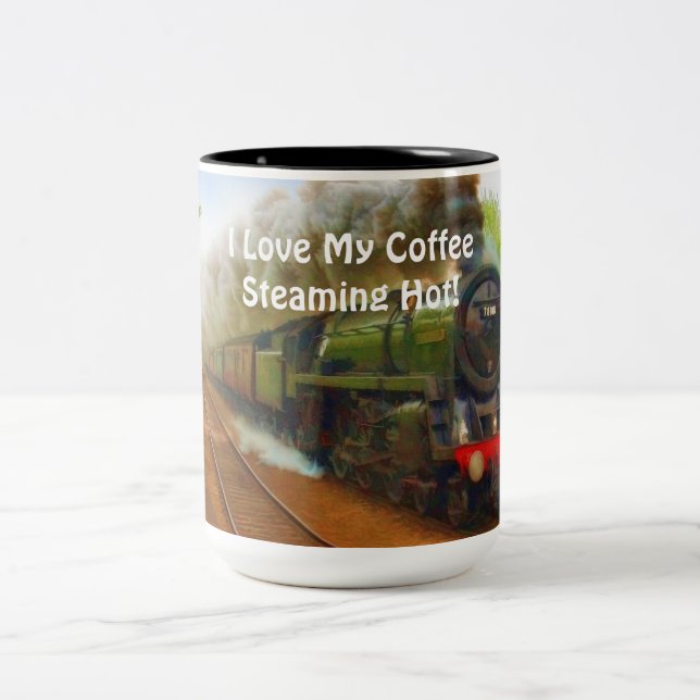 Railway Steam Train for Trainspotters Art III Two-Tone Coffee Mug (Center)