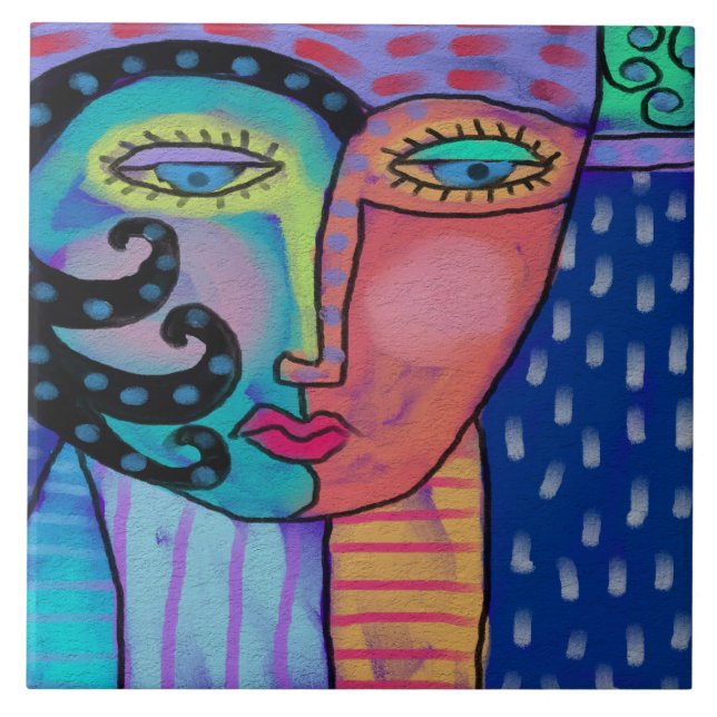 Rain Abstract Digital Painting of a Woman Ceramic Tile (Front)