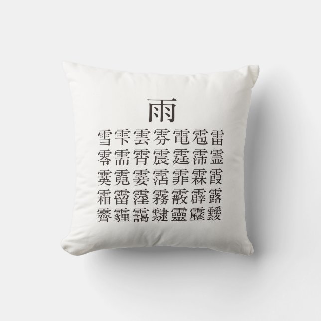 Rain and Rain Cap Kanji Cushion (Front)