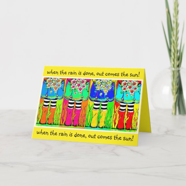 Rain and Sun Boots and Daisies springtime Card (Front)