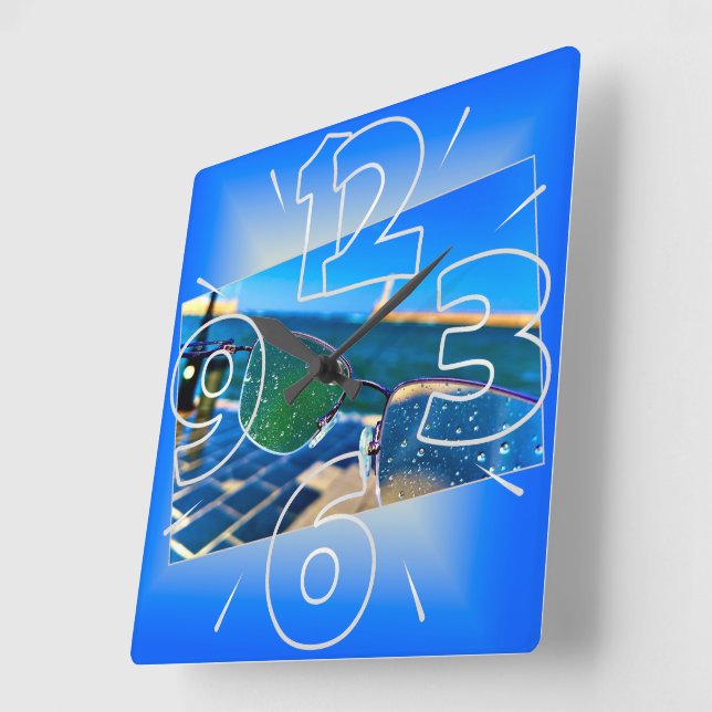 Rain at sea square wall clock (Angle)