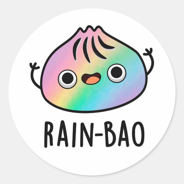Rain-bao Funny Rainbow Dimsum Bao Pun  Classic Round Sticker (Front)