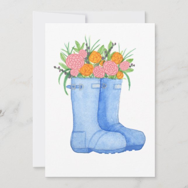 Rain boots filled with flowers Greeting Card (Front)