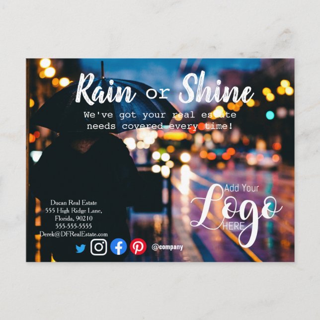 Rain clients referral real estate marketing sell p postcard (Front)